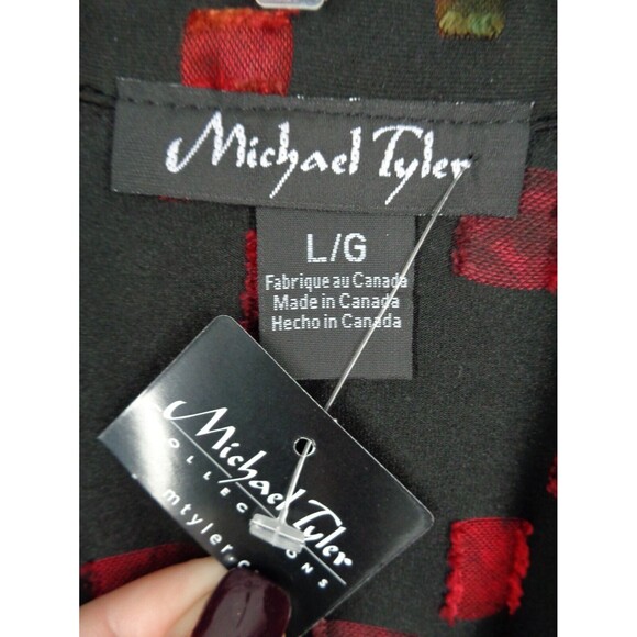 Michael Tyler Button Tunic Top Large Black Multi-Color New - Picture 10 of 11